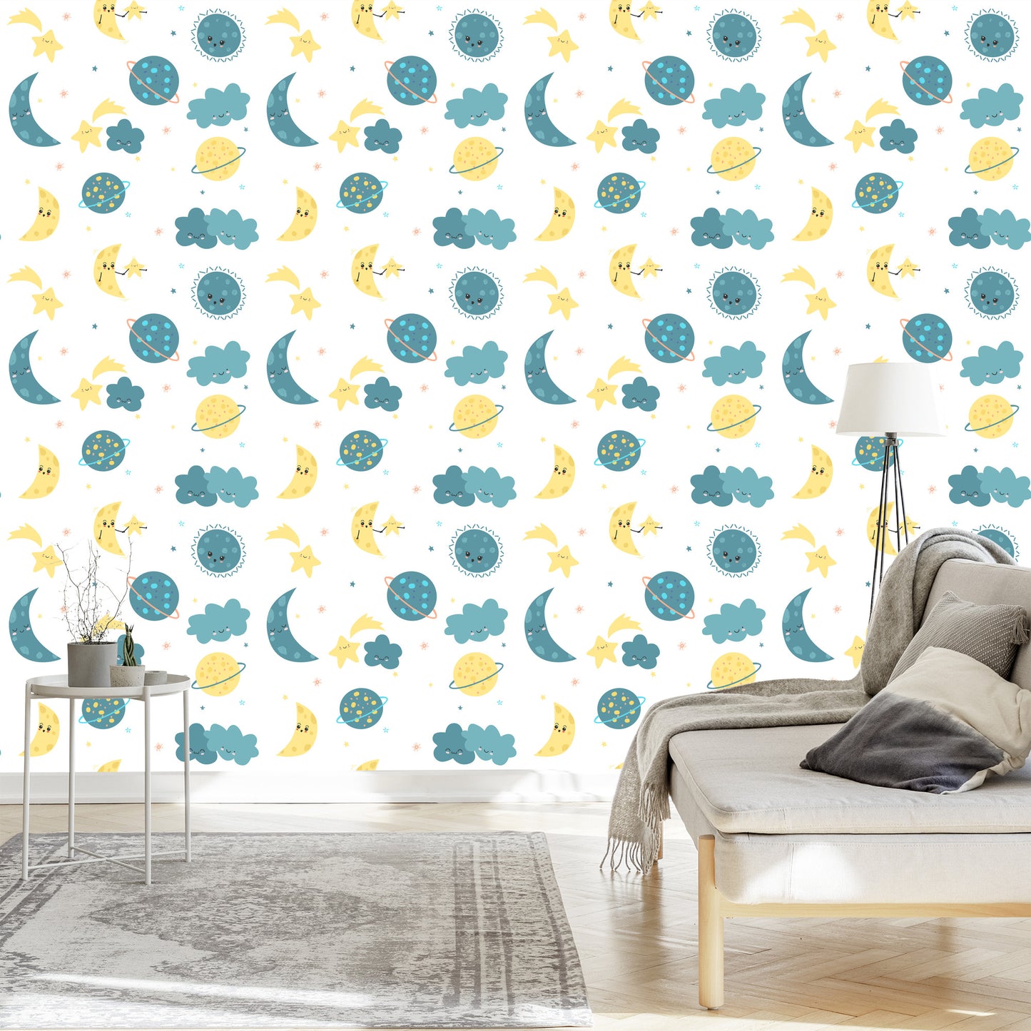 Wallpaper Colourful Stars, Planets, Moons And Clouds