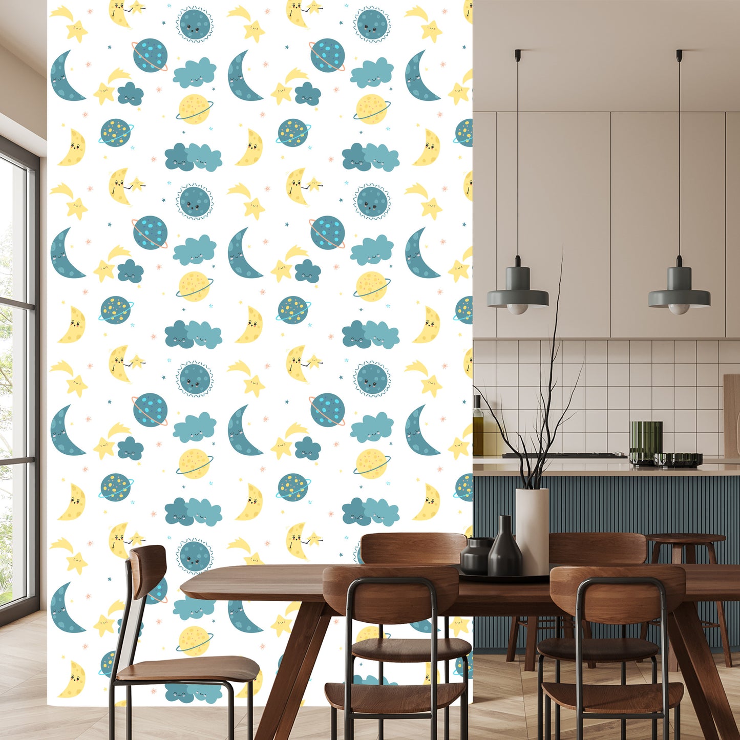 Wallpaper Colourful Stars, Planets, Moons And Clouds