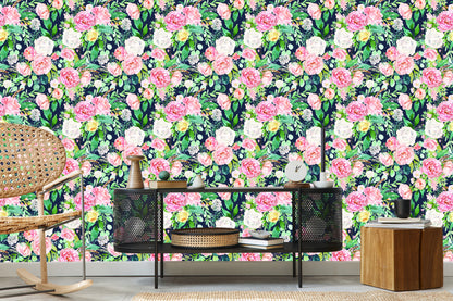 Wallpaper Colorful Watercolour Flowers And Leaves