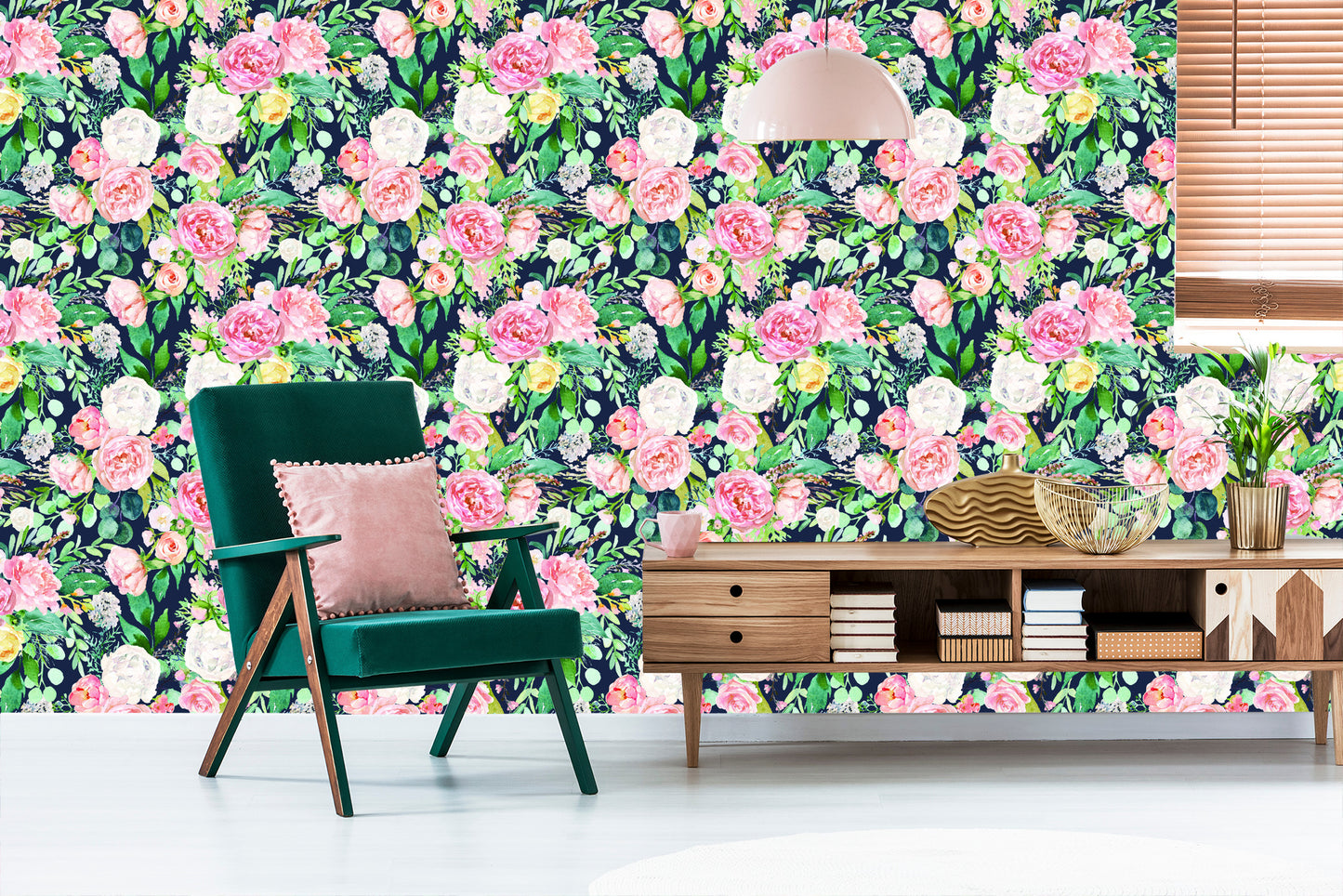 Wallpaper Colorful Watercolour Flowers And Leaves