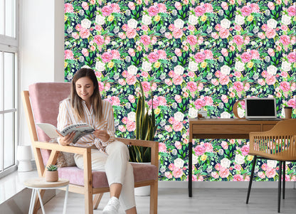Wallpaper Colorful Watercolour Flowers And Leaves