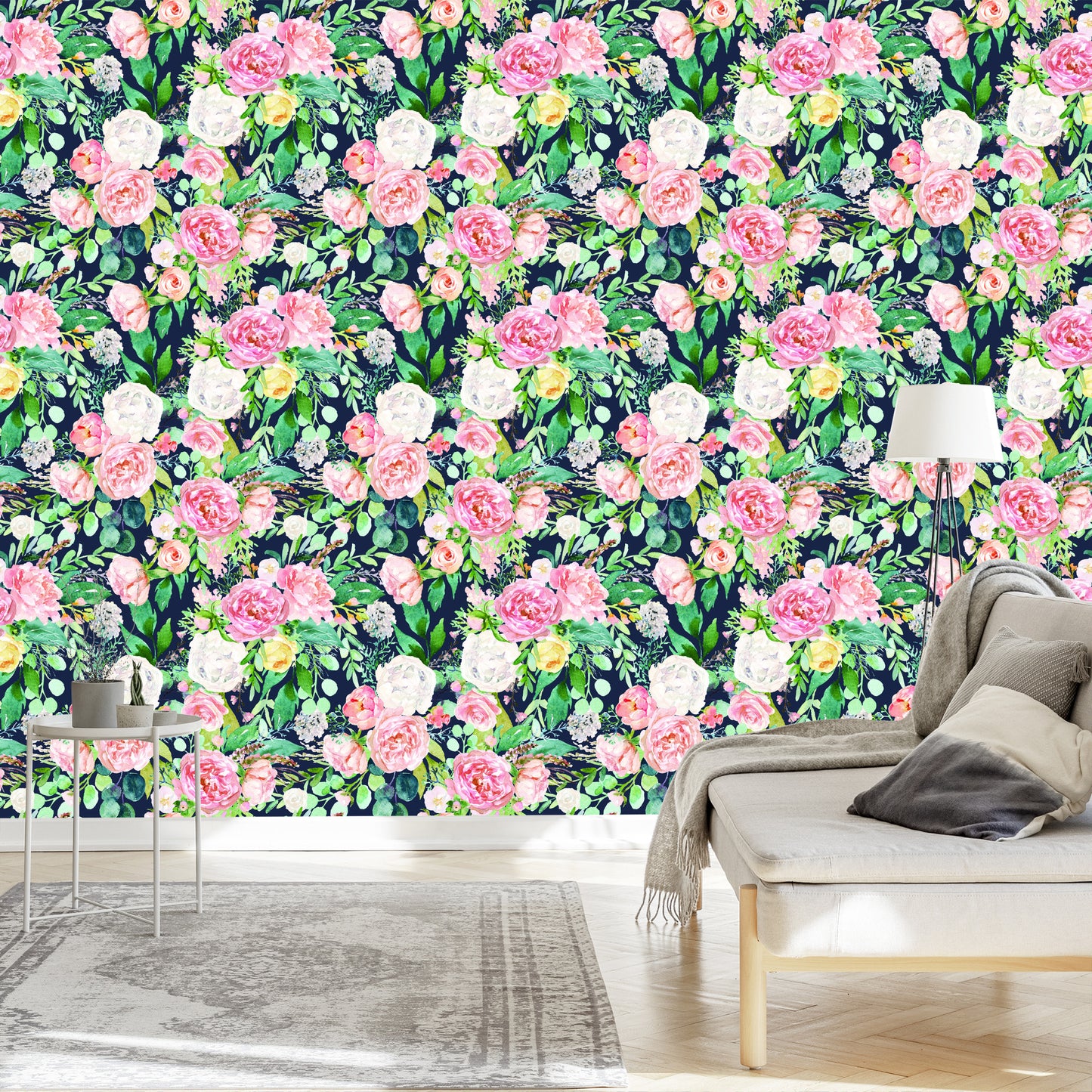 Wallpaper Colorful Watercolour Flowers And Leaves