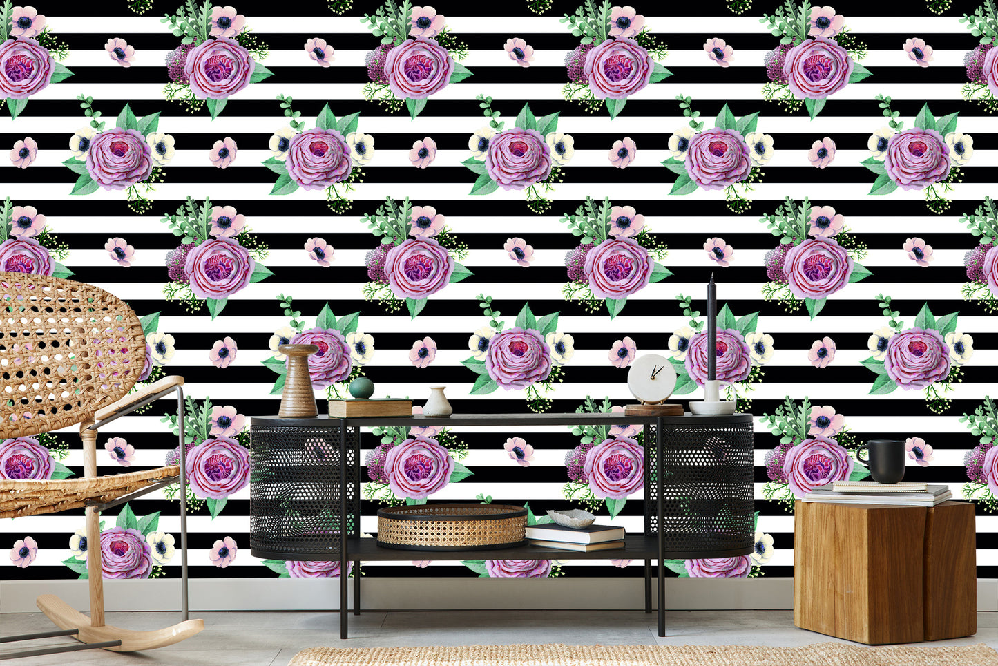 Wallpaper Beautiful Roses, Anemones And Leaves
