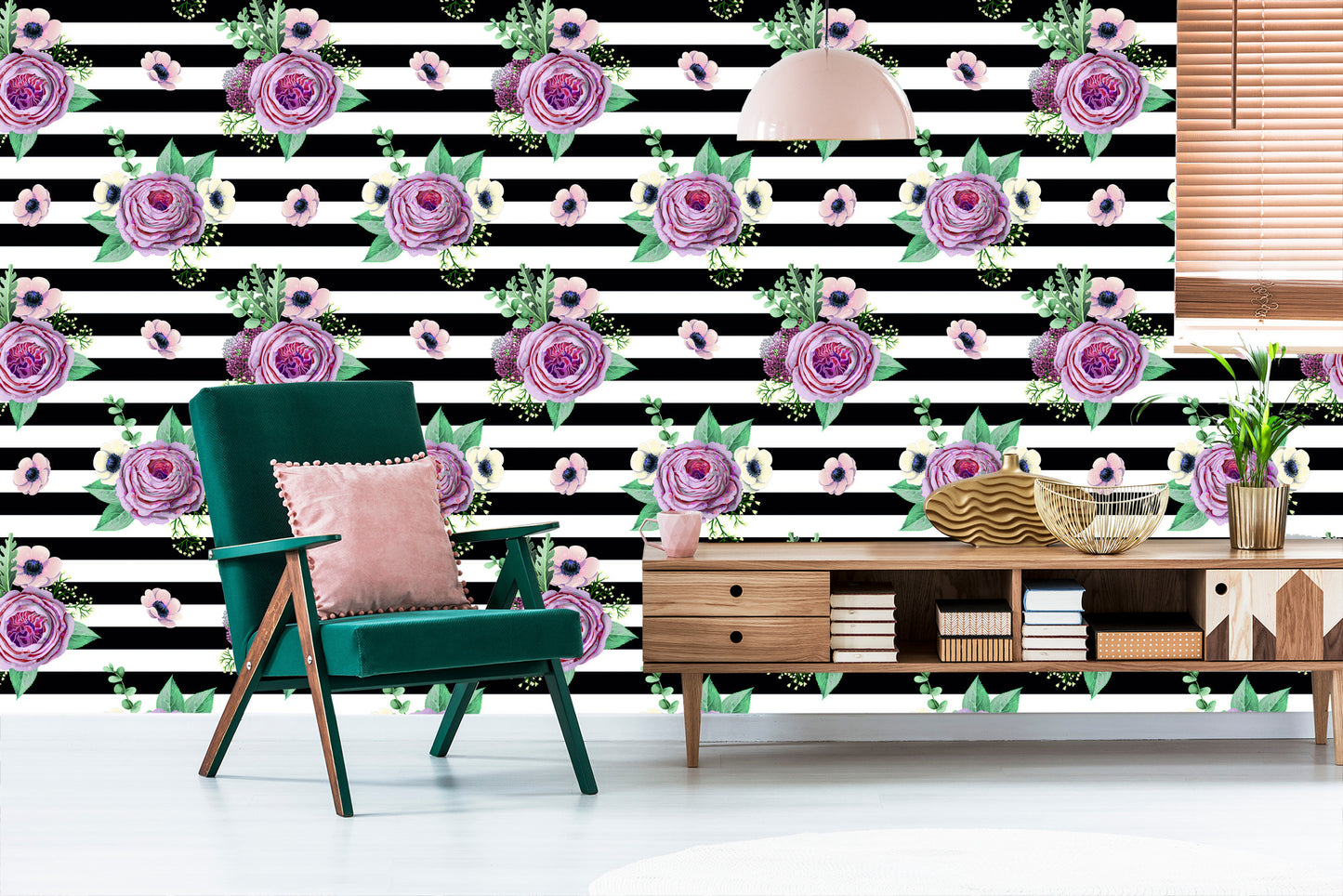 Wallpaper Beautiful Roses, Anemones And Leaves