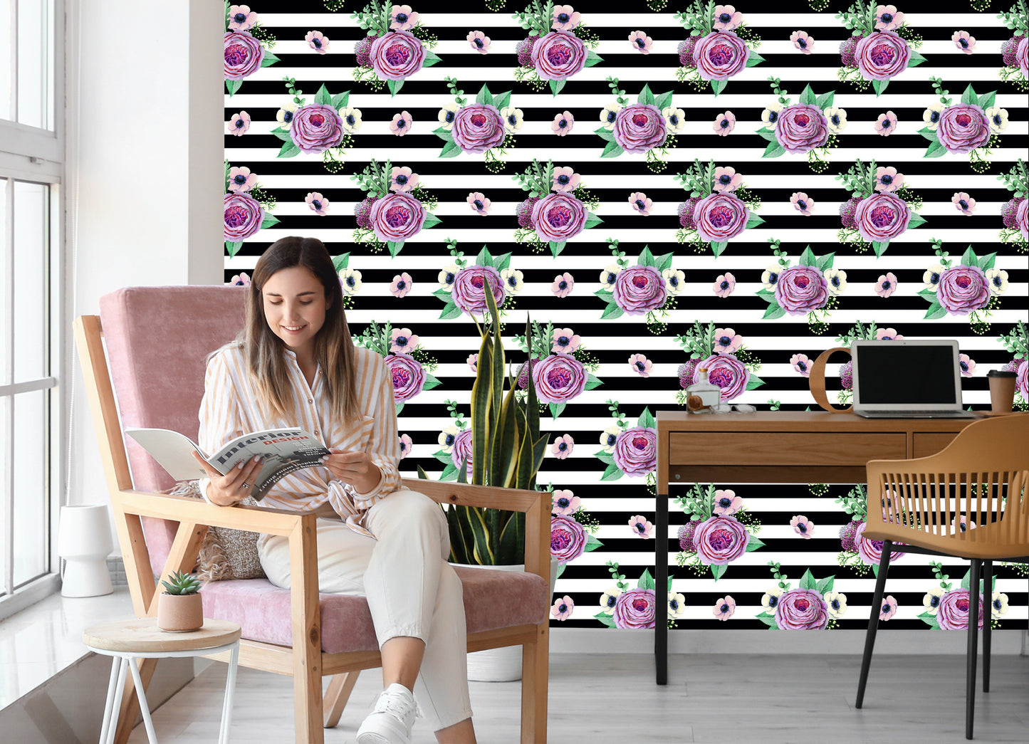 Wallpaper Beautiful Roses, Anemones And Leaves