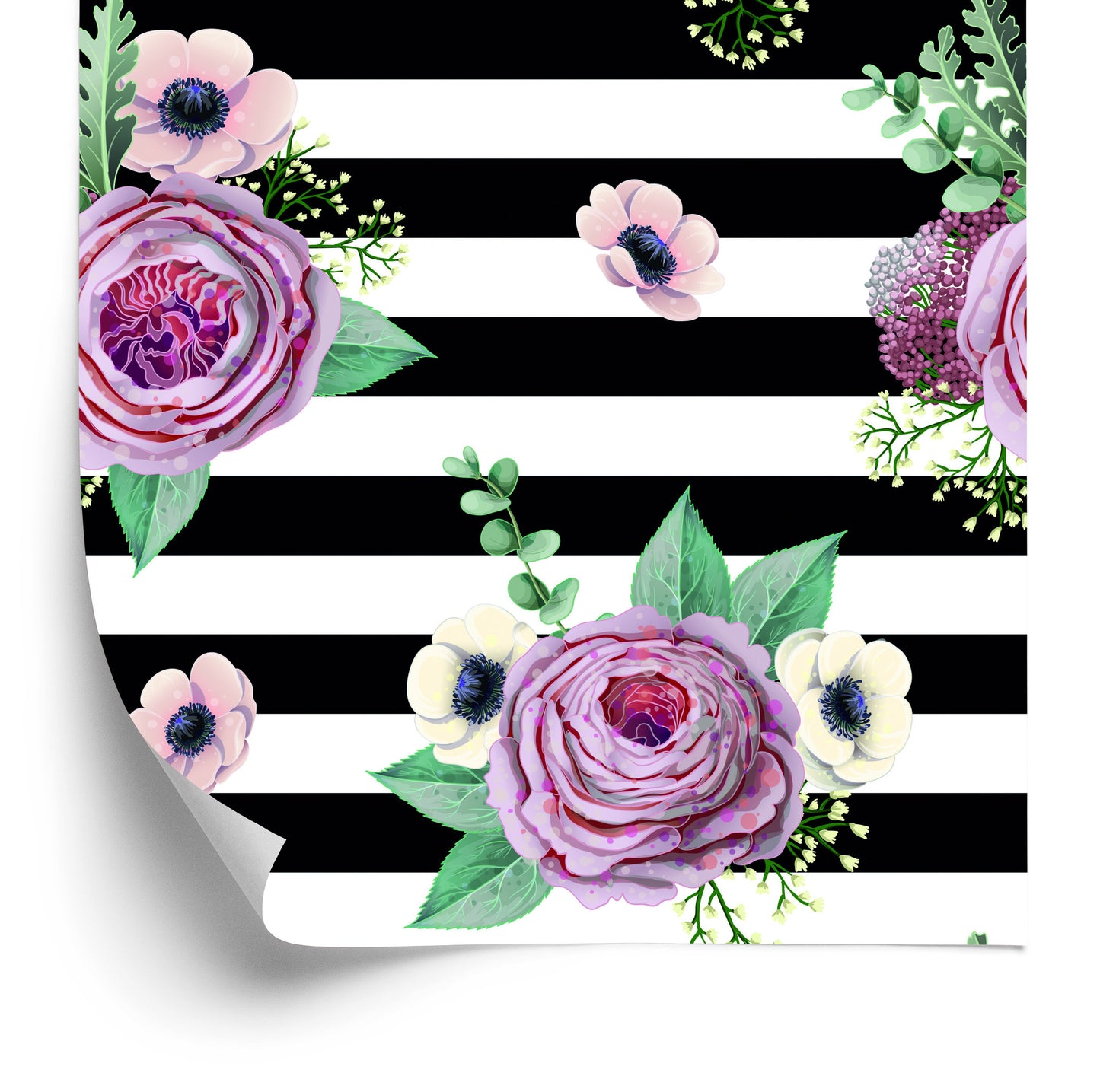Wallpaper Beautiful Roses, Anemones And Leaves