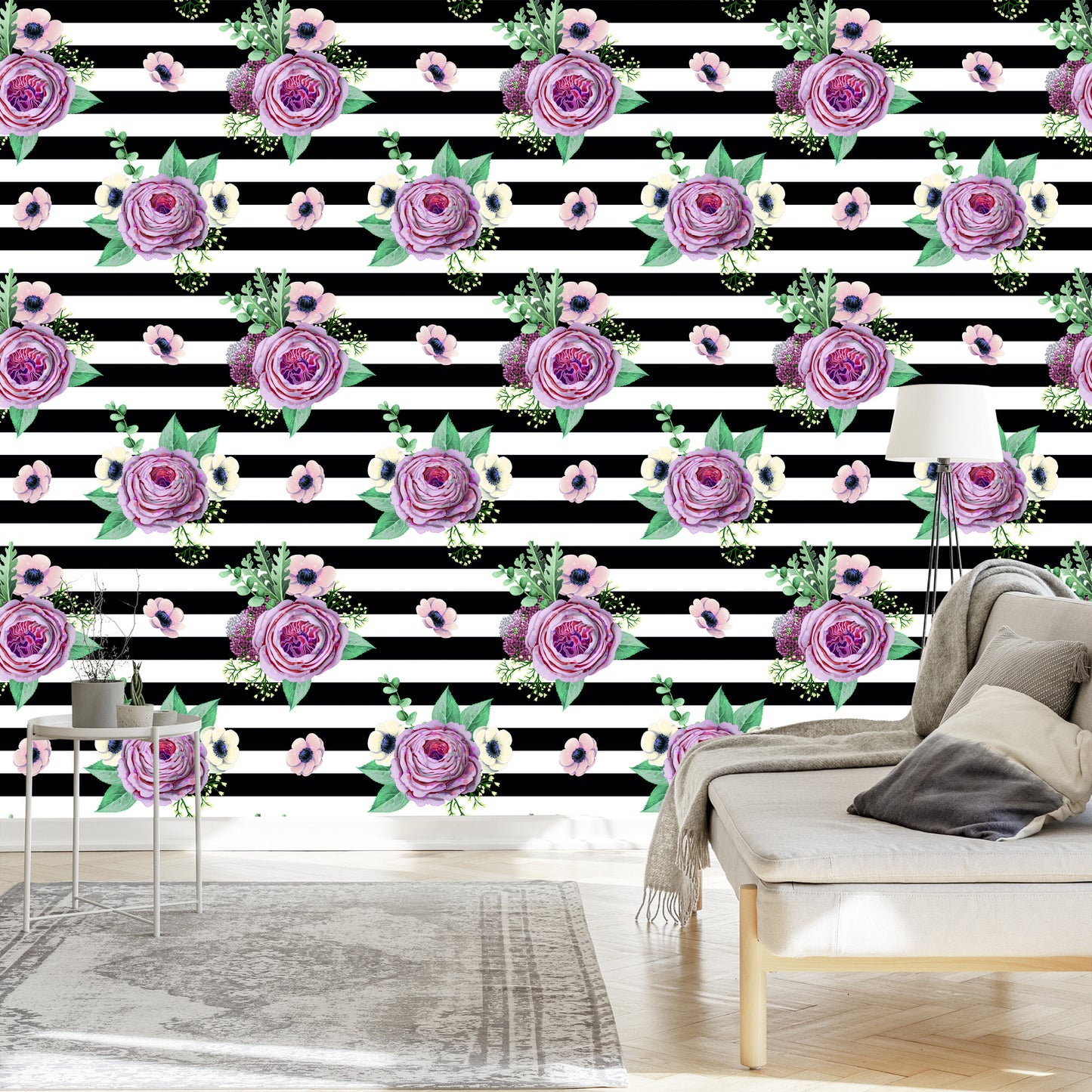 Wallpaper Beautiful Roses, Anemones And Leaves
