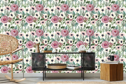 Wallpaper Roses, Anemones An Eucalyptus Leaves
