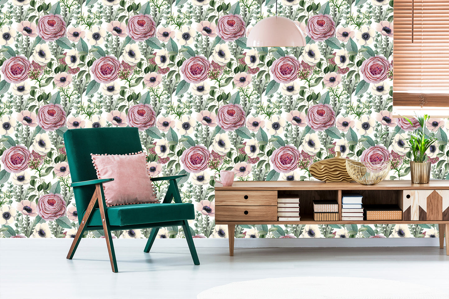 Wallpaper Roses, Anemones An Eucalyptus Leaves