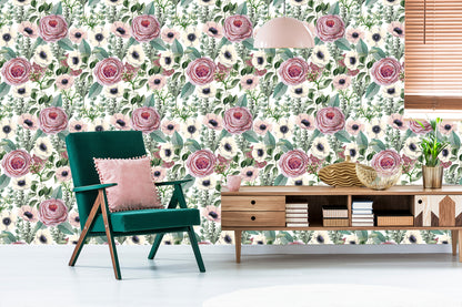 Wallpaper Roses, Anemones An Eucalyptus Leaves