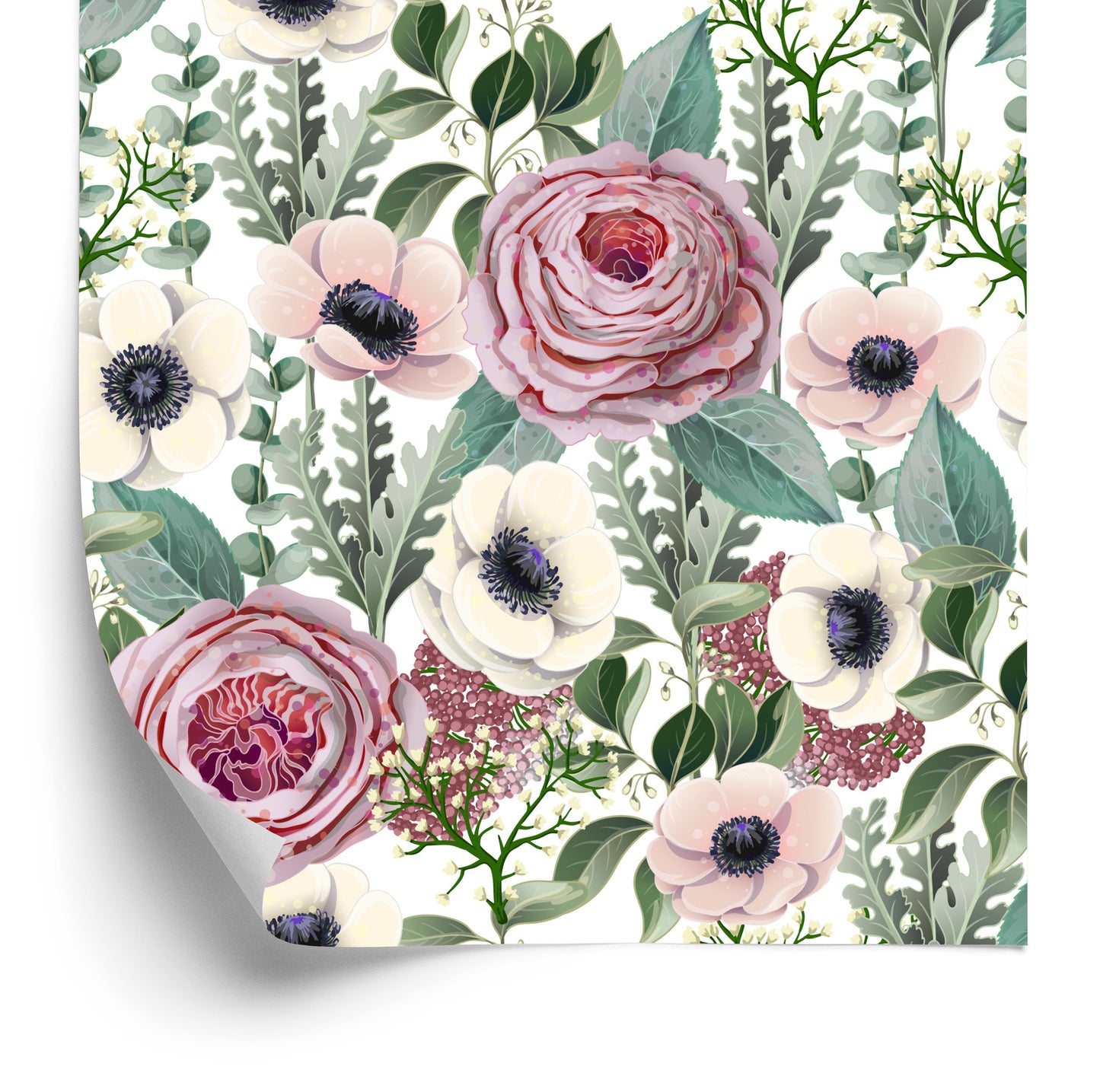 Wallpaper Roses, Anemones An Eucalyptus Leaves