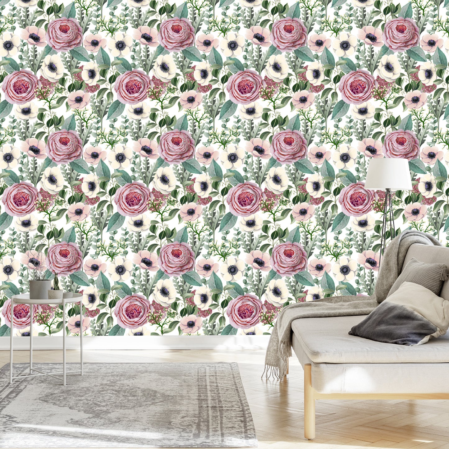 Wallpaper Roses, Anemones An Eucalyptus Leaves