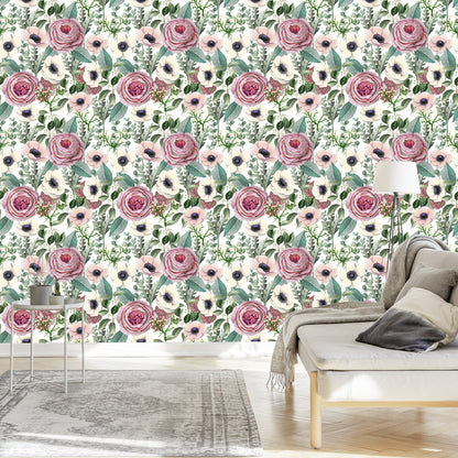 Wallpaper Roses, Anemones An Eucalyptus Leaves