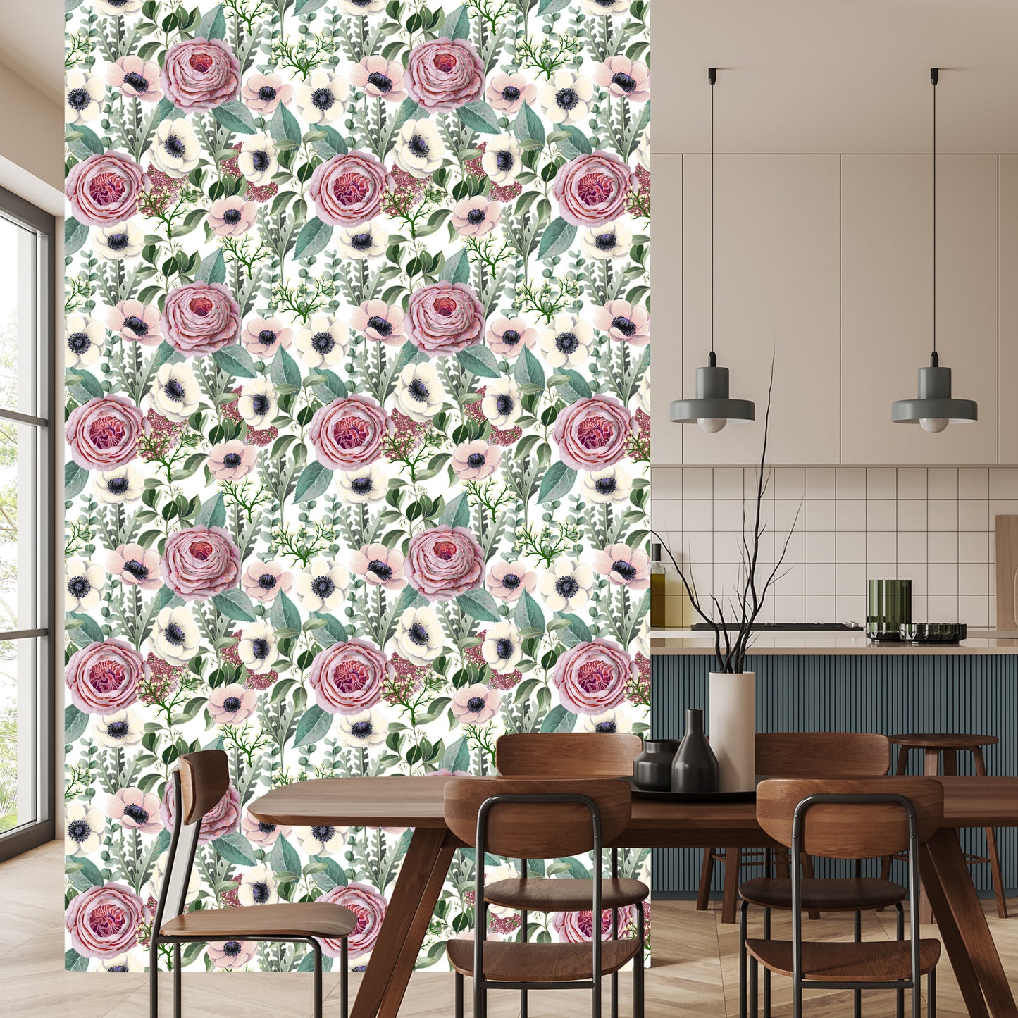Wallpaper Roses, Anemones An Eucalyptus Leaves