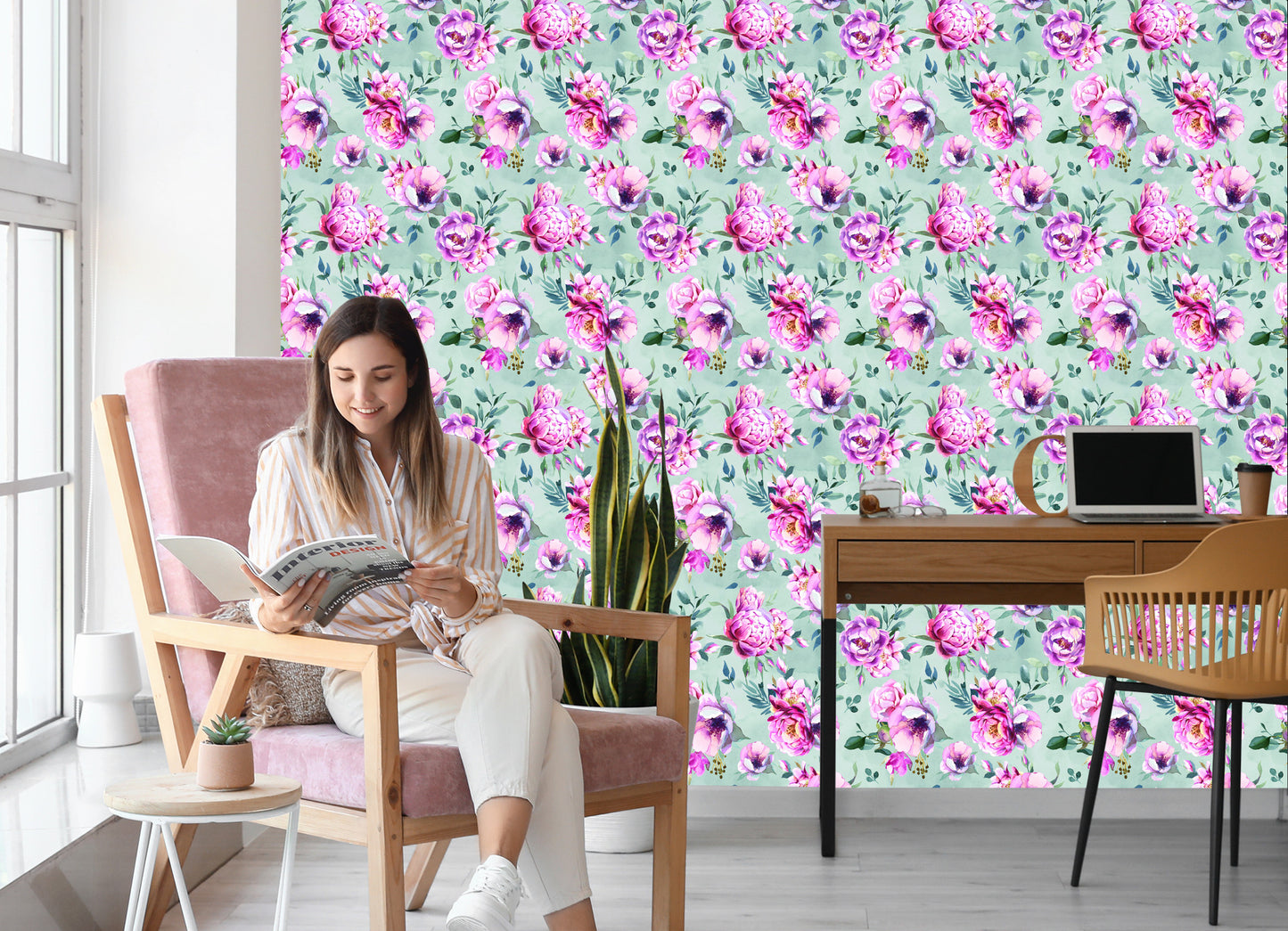 Wallpaper Colorful Watercolour Peonies