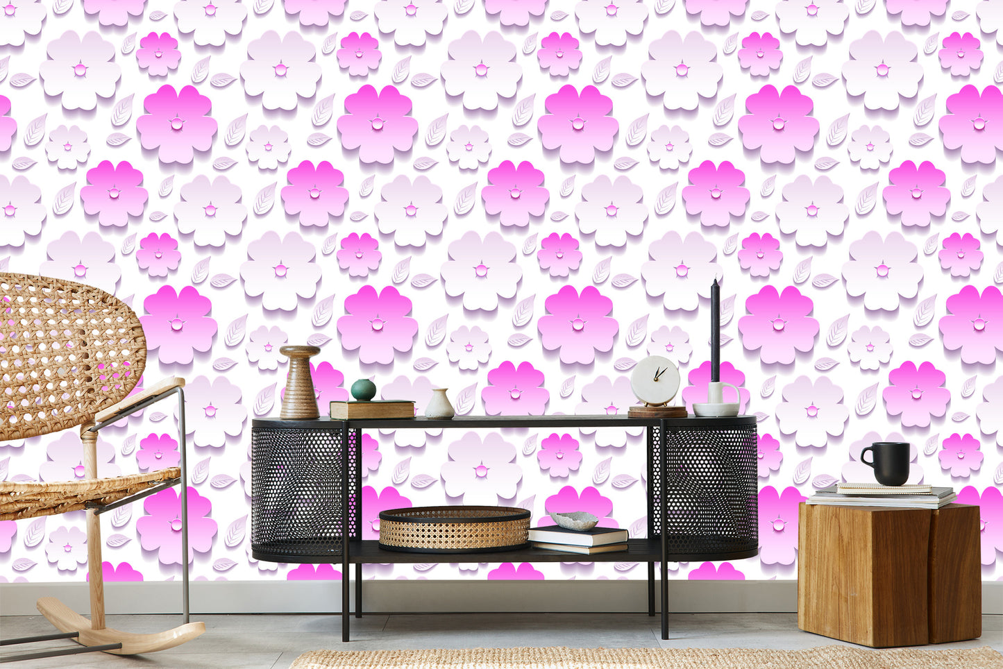 Wallpaper Flowers And Leaves 3D Effect
