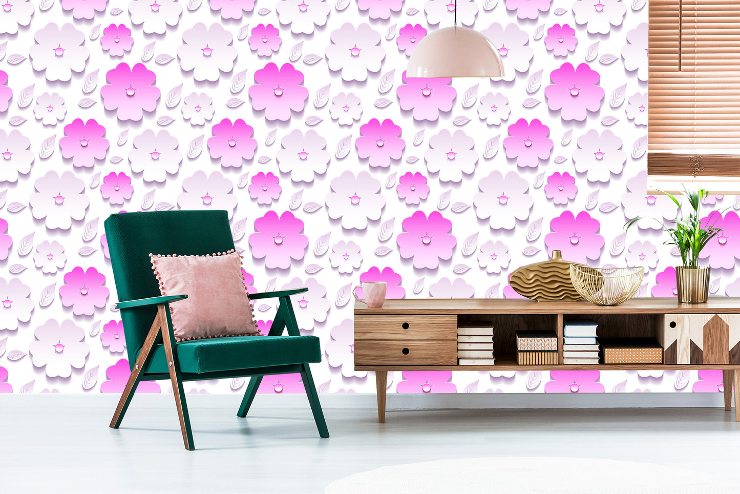 Wallpaper Flowers And Leaves 3D Effect