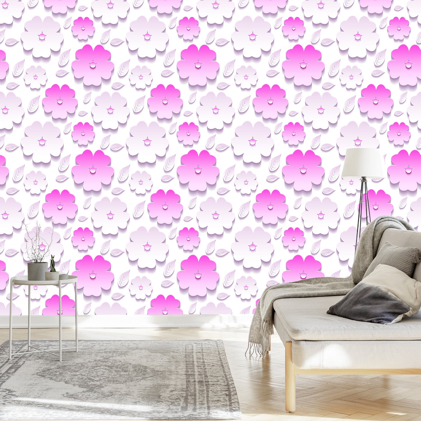 Wallpaper Flowers And Leaves 3D Effect