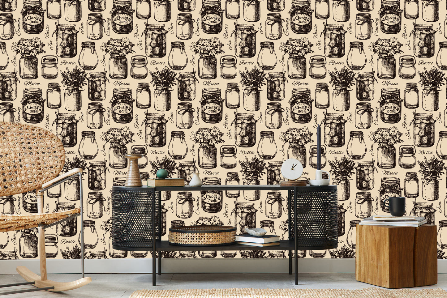 Wallpaper Kitchen Sketched Jars