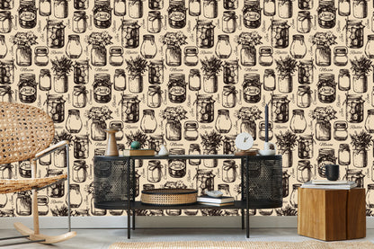 Wallpaper Kitchen Sketched Jars