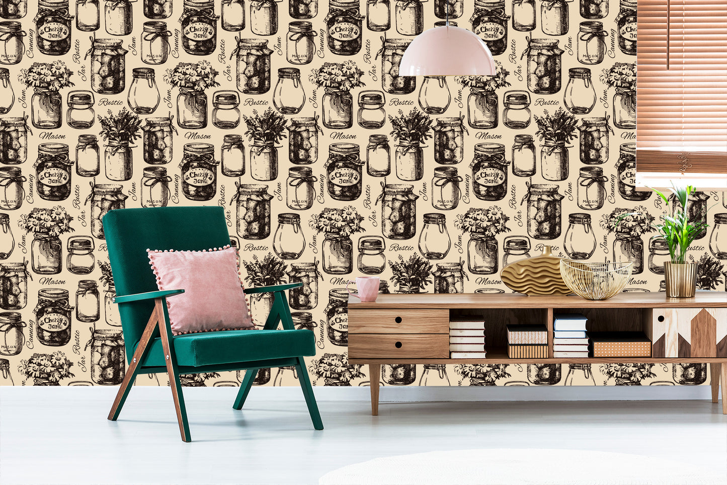 Wallpaper Kitchen Sketched Jars