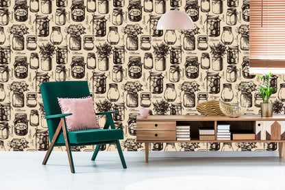 Wallpaper Kitchen Sketched Jars
