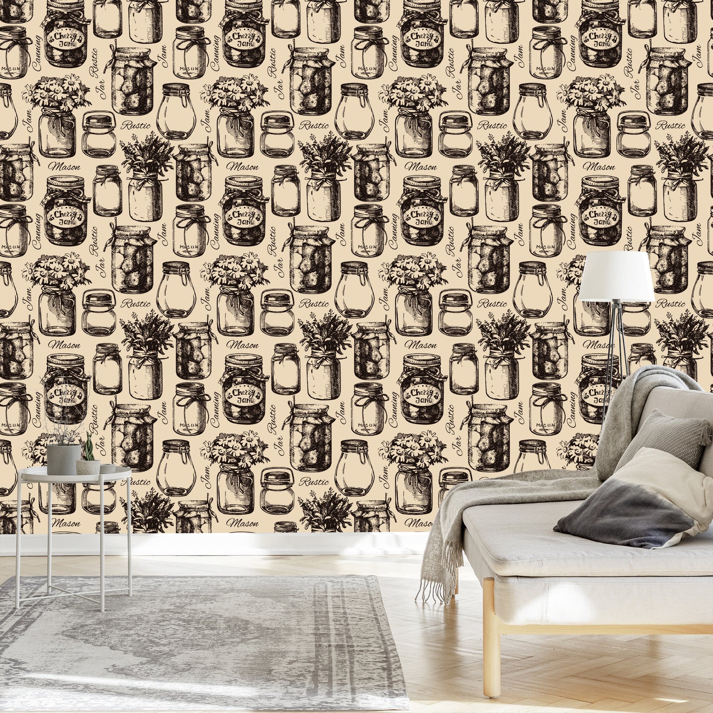 Wallpaper Kitchen Sketched Jars