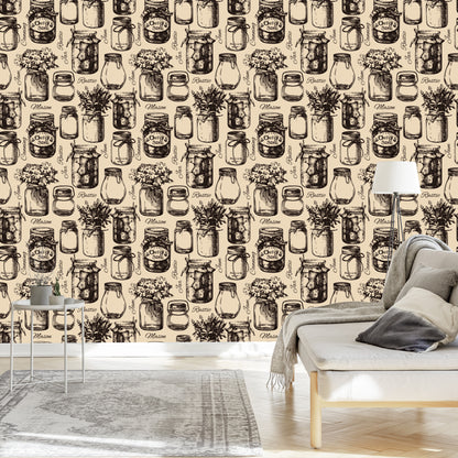 Wallpaper Kitchen Sketched Jars