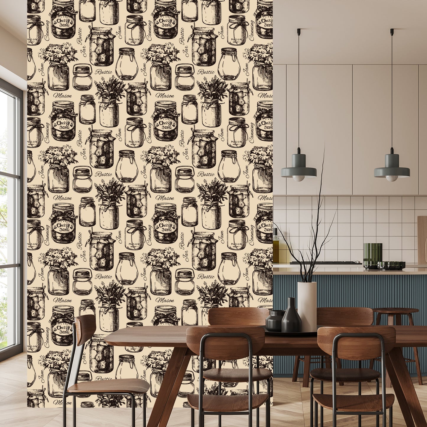 Wallpaper Kitchen Sketched Jars