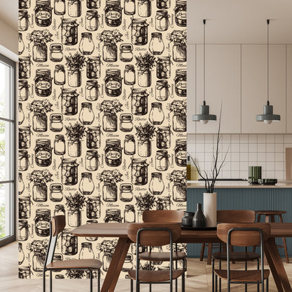 Wallpaper Kitchen Sketched Jars