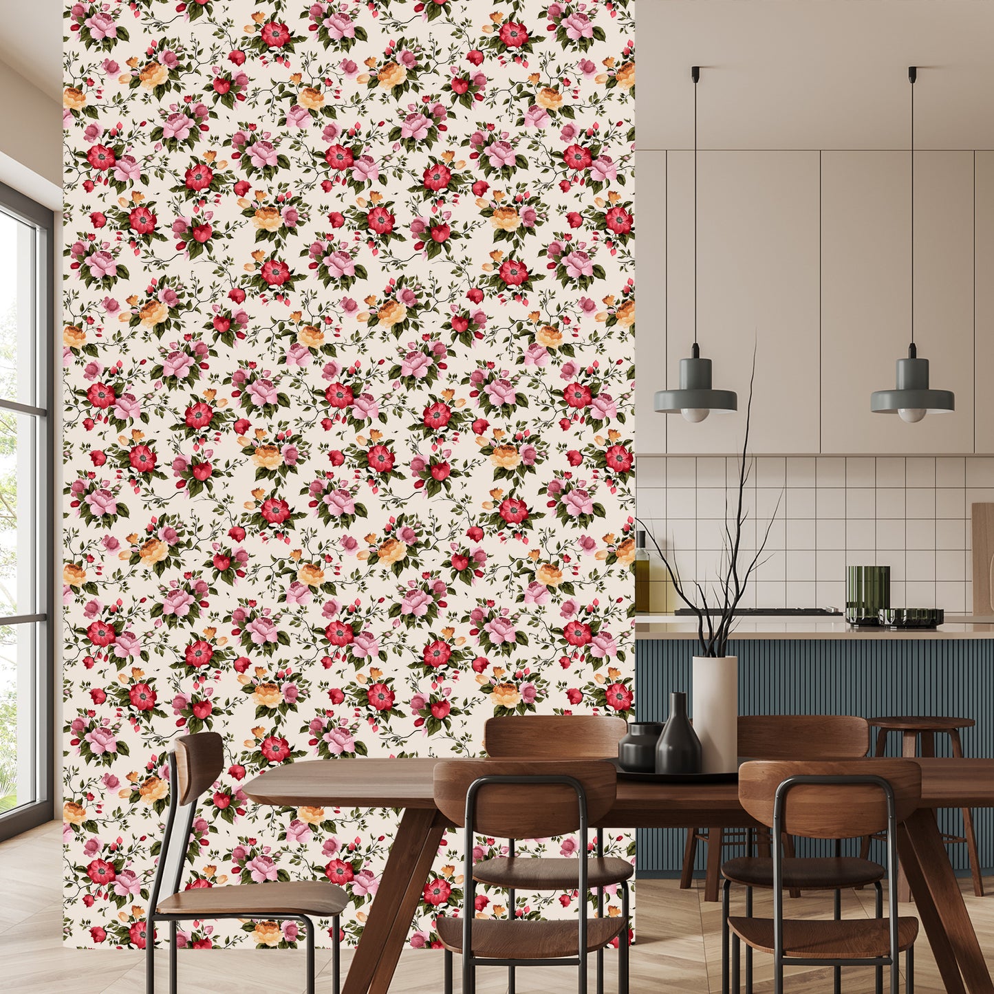 Wallpaper Colorful Roses In Watercolor