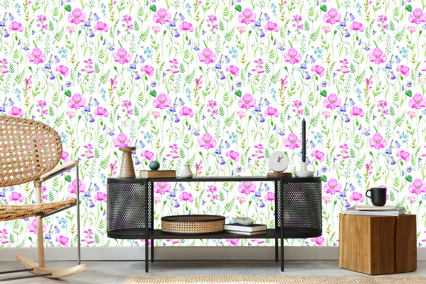 Wallpaper Soft Flowers Painted With Watercolor