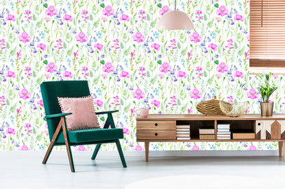 Wallpaper Soft Flowers Painted With Watercolor