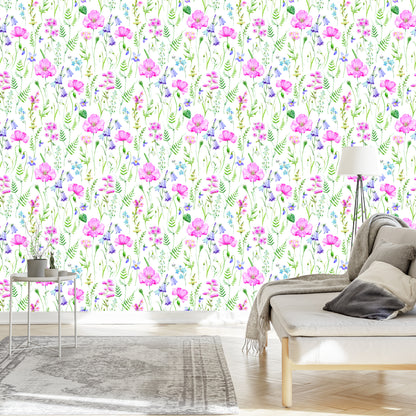 Wallpaper Soft Flowers Painted With Watercolor