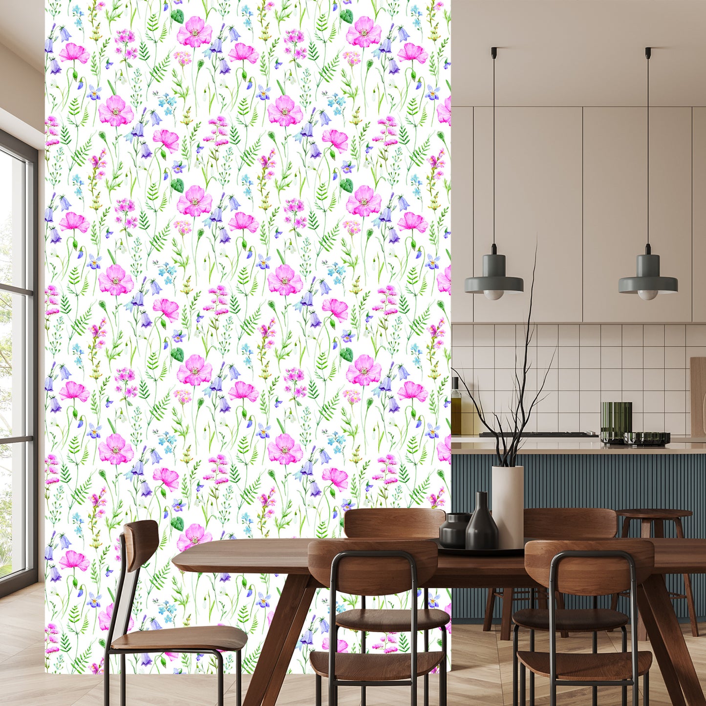 Wallpaper Soft Flowers Painted With Watercolor