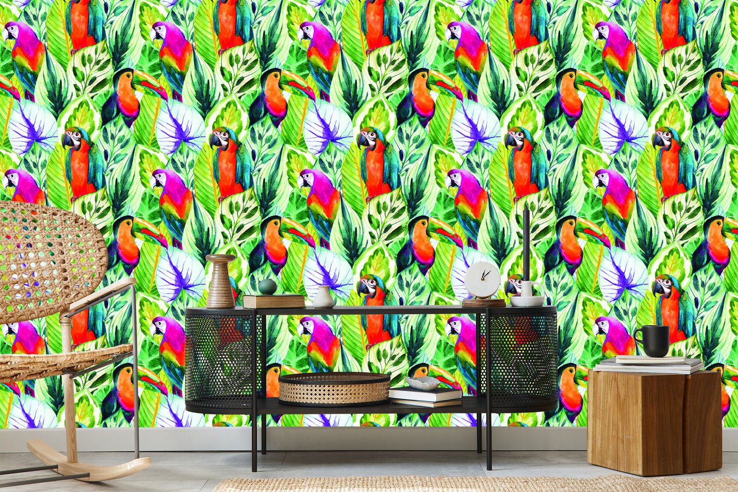 Wallpaper Tropical Leaves And Birds