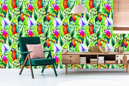 Wallpaper Tropical Leaves And Birds