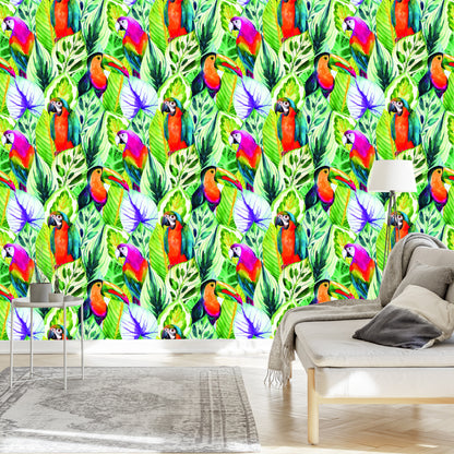 Wallpaper Tropical Leaves And Birds