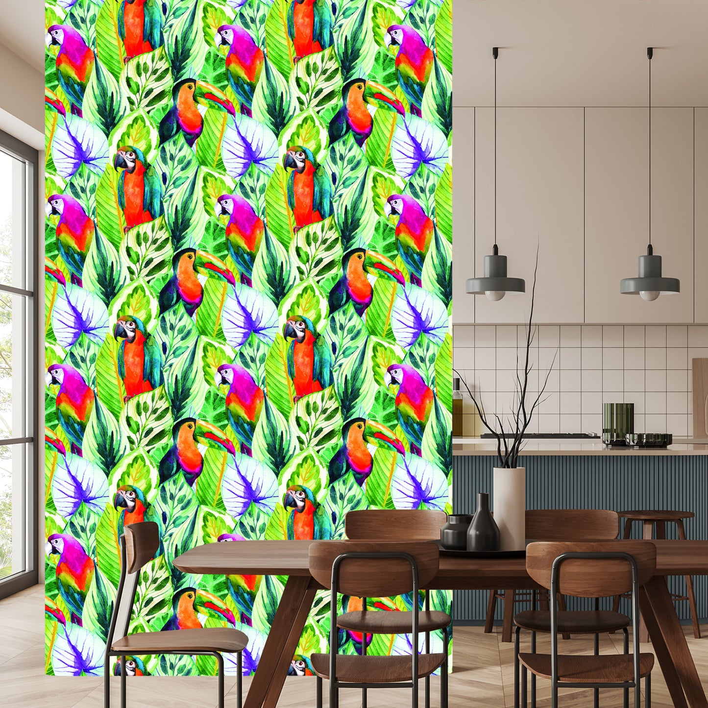 Wallpaper Tropical Leaves And Birds