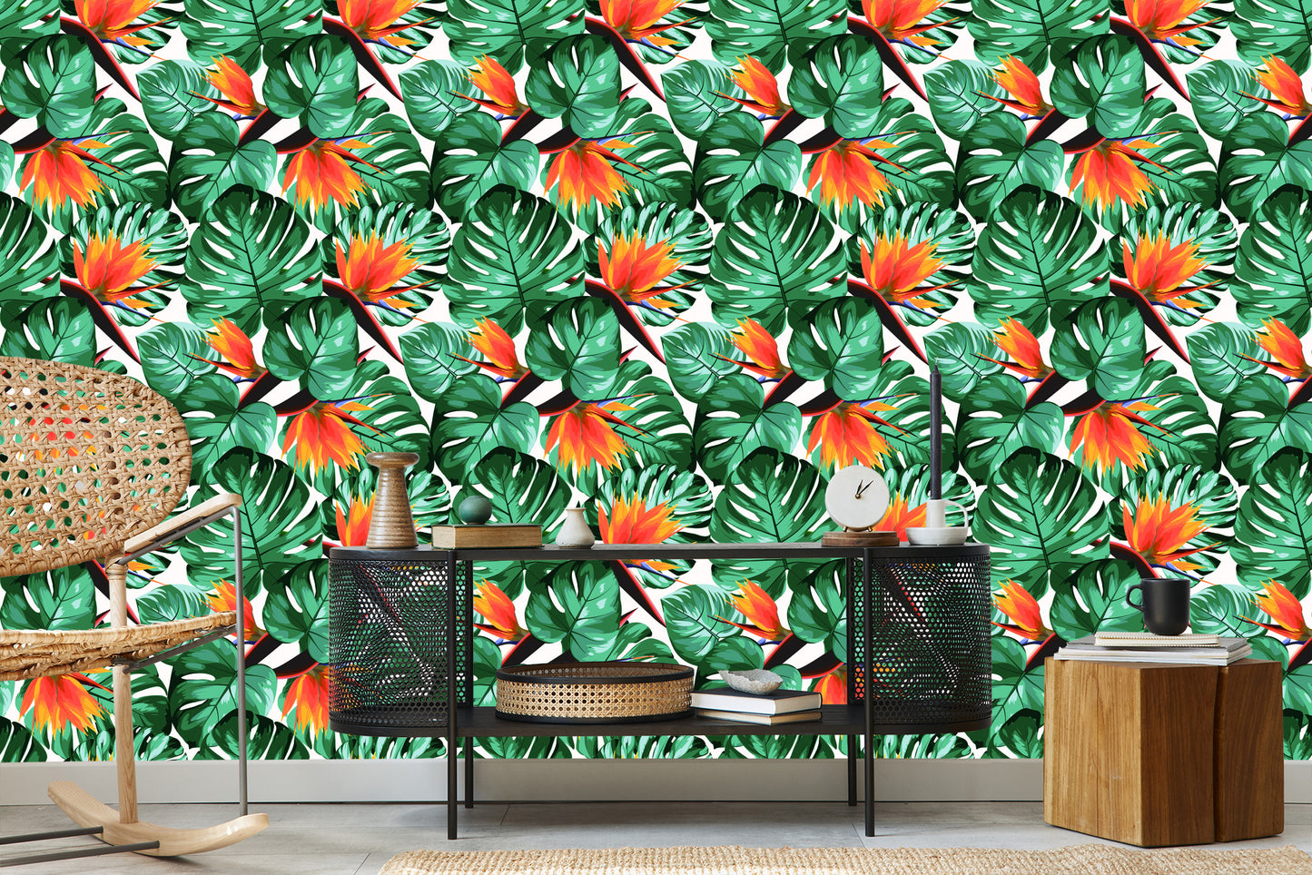 Wallpaper Tropical Leaves And Flowers