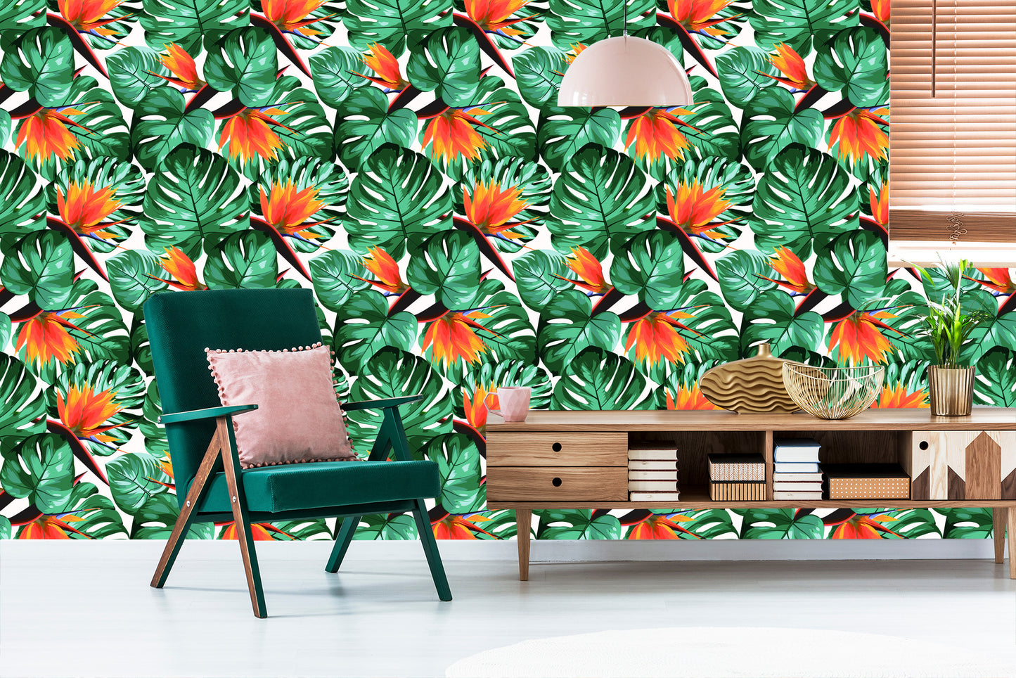 Wallpaper Tropical Leaves And Flowers