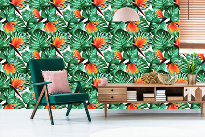 Wallpaper Tropical Leaves And Flowers
