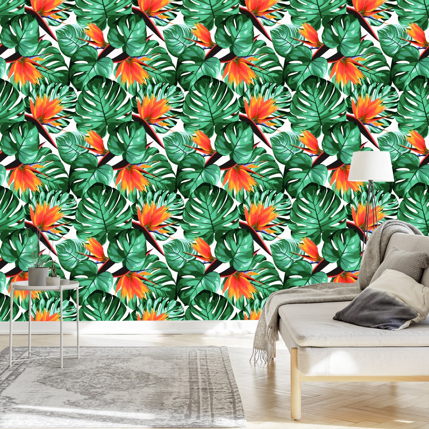 Wallpaper Tropical Leaves And Flowers