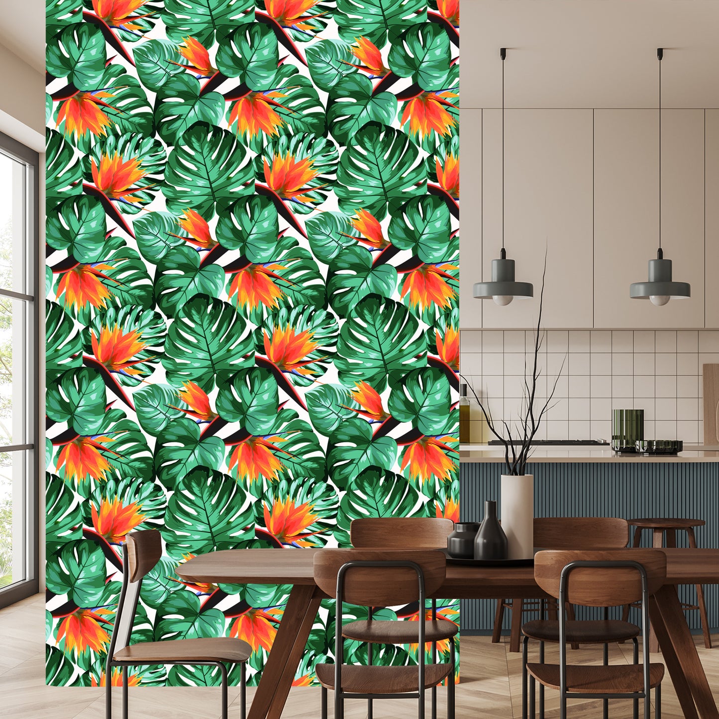 Wallpaper Tropical Leaves And Flowers
