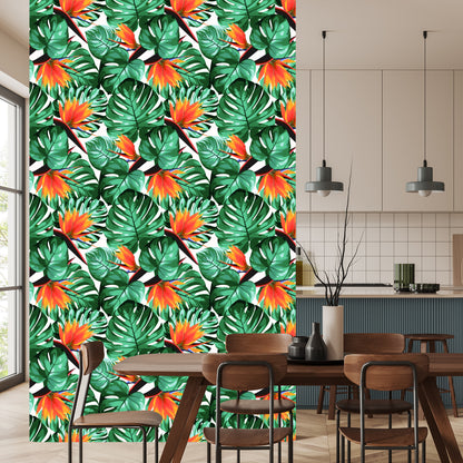 Wallpaper Tropical Leaves And Flowers