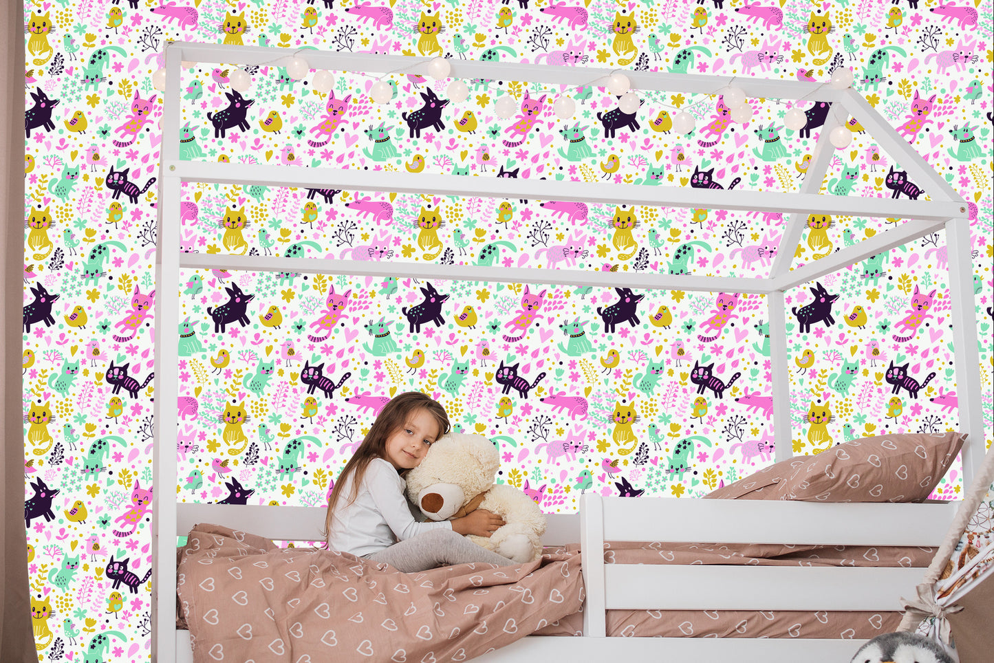 Wallpaper Colorful Cats, Dogs And Birds