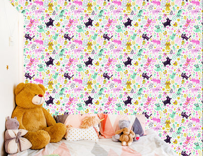 Wallpaper Colorful Cats, Dogs And Birds