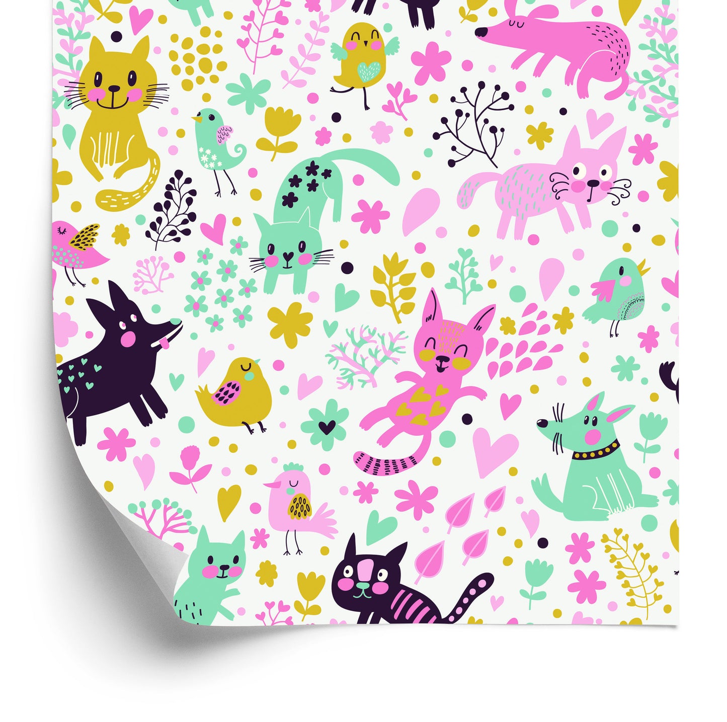 Wallpaper Colorful Cats, Dogs And Birds
