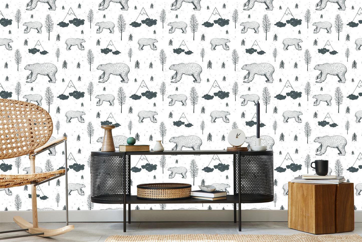 Wallpaper Small Bears, Trees And Mountains
