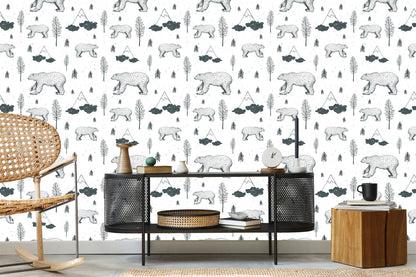 Wallpaper Small Bears, Trees And Mountains